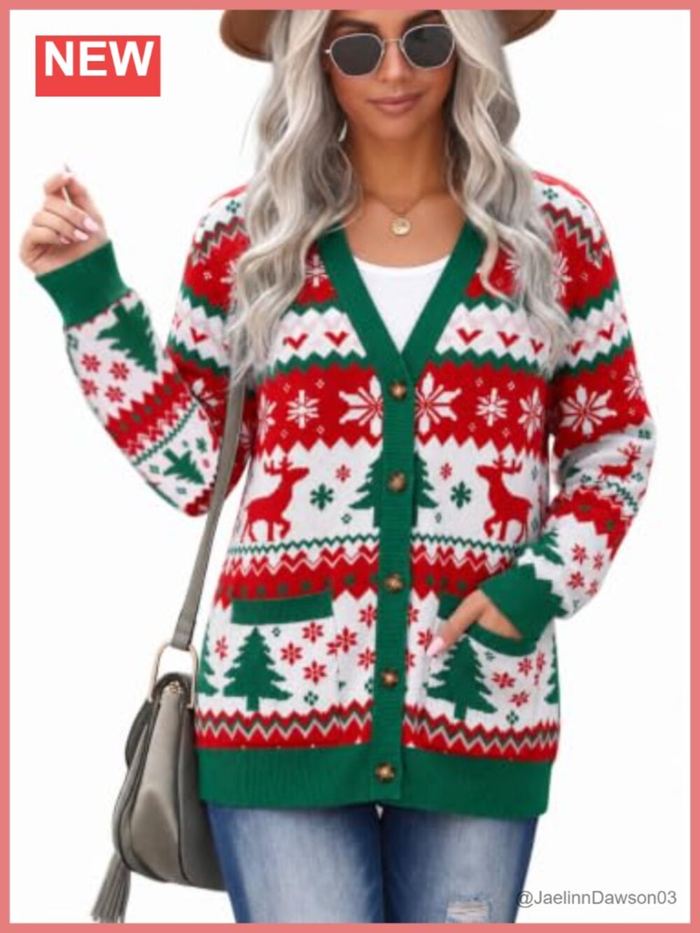 Ugly Christmas Cardigan Sweater Women Button Down V Neck Pockets Loose Fit